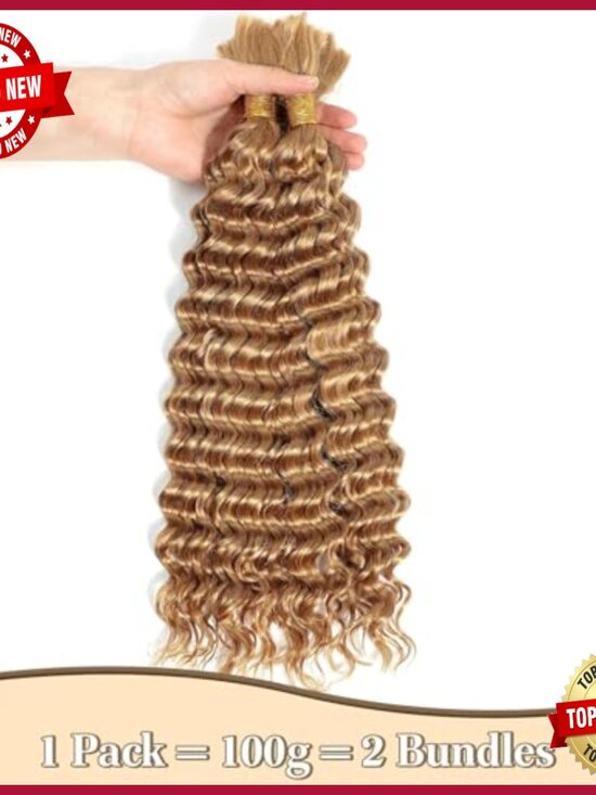 22 Inch Deep Water Wave Human Hair Extensions 100g Bulk Boho Braids main image 4